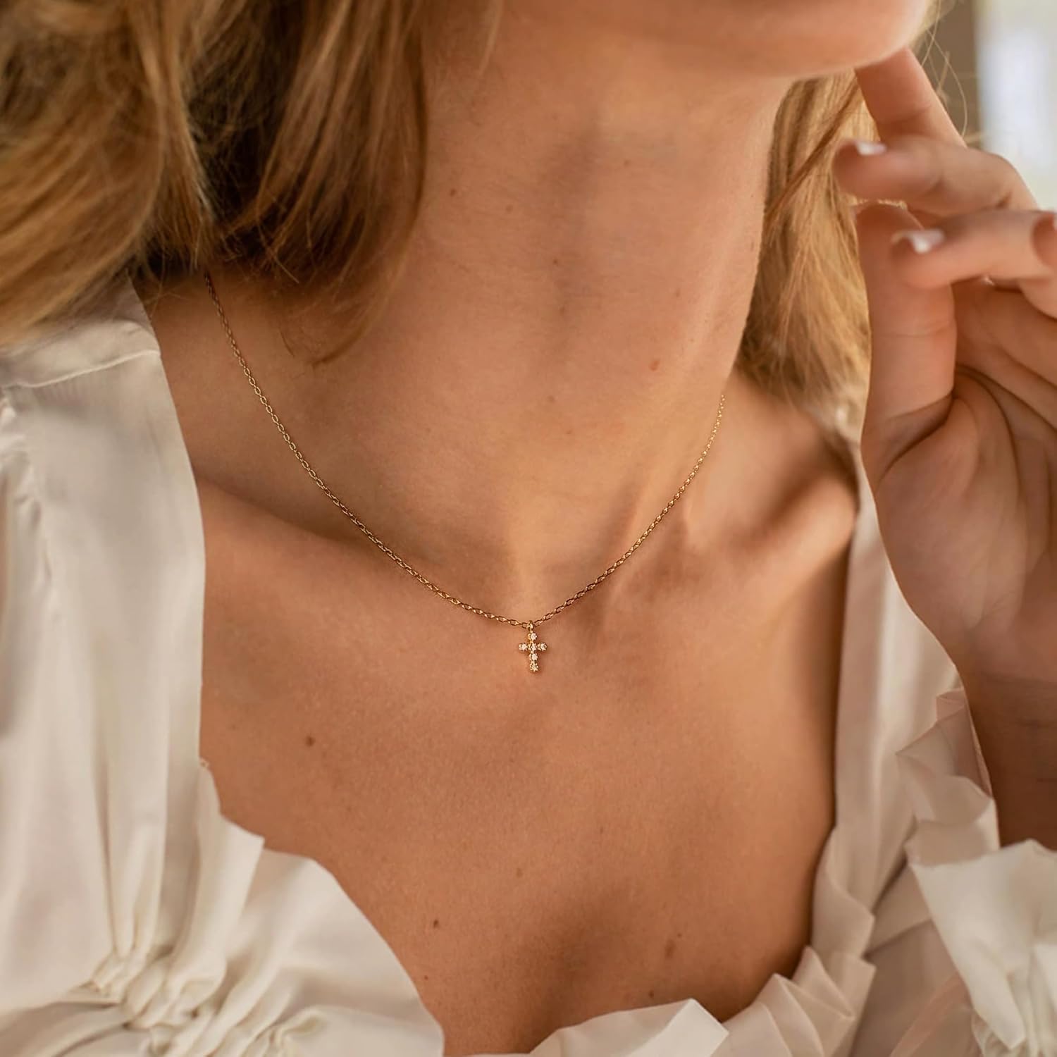 Vannessa Tiny Cross Pendant Necklace, 18K Gold/Silver Plated Cubic Zirconia Small Diamond Cross Necklaces Dainty Elegant Jewelry Gift for Women - Image 4