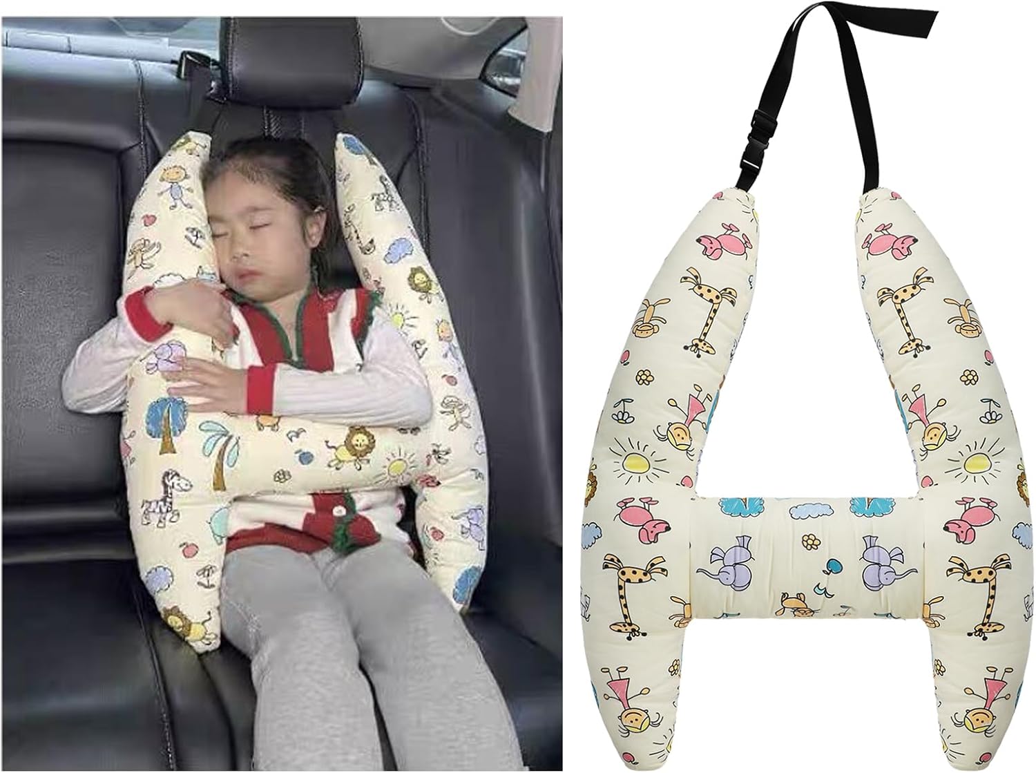 Kids Car Travel Pillow Car Seat Belt Head Neck Support Cushion Soft H-Shaped Headrest Sleeping Pillow Adjustable Car Seat Strap Cover Pad Head Neck Relief Cushion Protector for Car Travel Journey