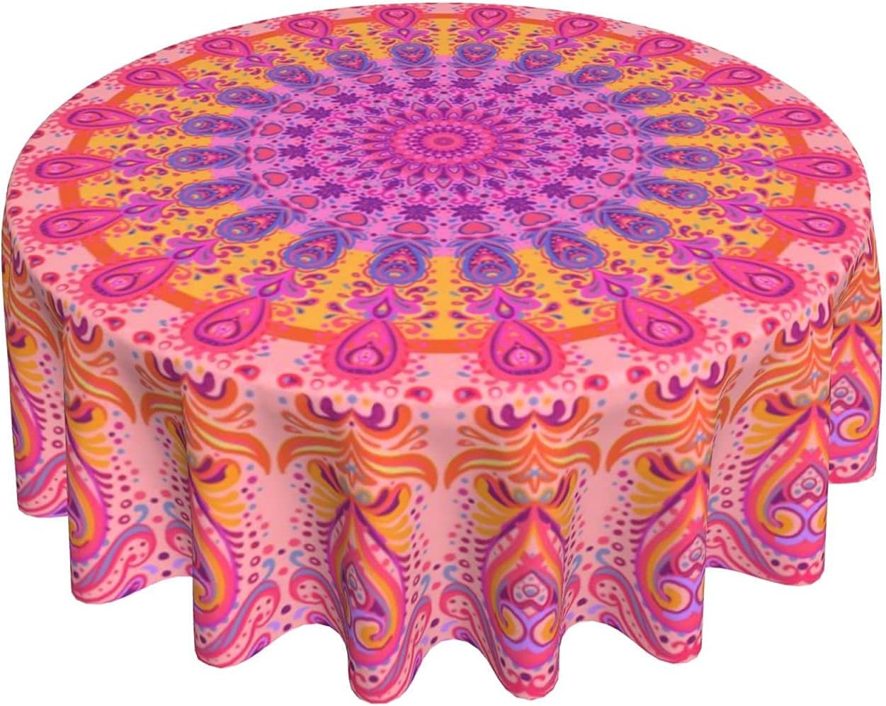 FREEHOTU Mandala Flower Round Tablecloth Thicken Desk Cloth Washable Table Cover Table Cloth for Kitchen Daily Dinning Party Tabletop Decor 60 Inch