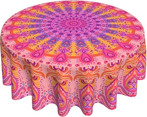 FREEHOTU Mantel redondo de flores de mandala, paño grueso de escritorio, lavable, mantel para cocina, diario, comedor, fiesta, decoración de mesa,