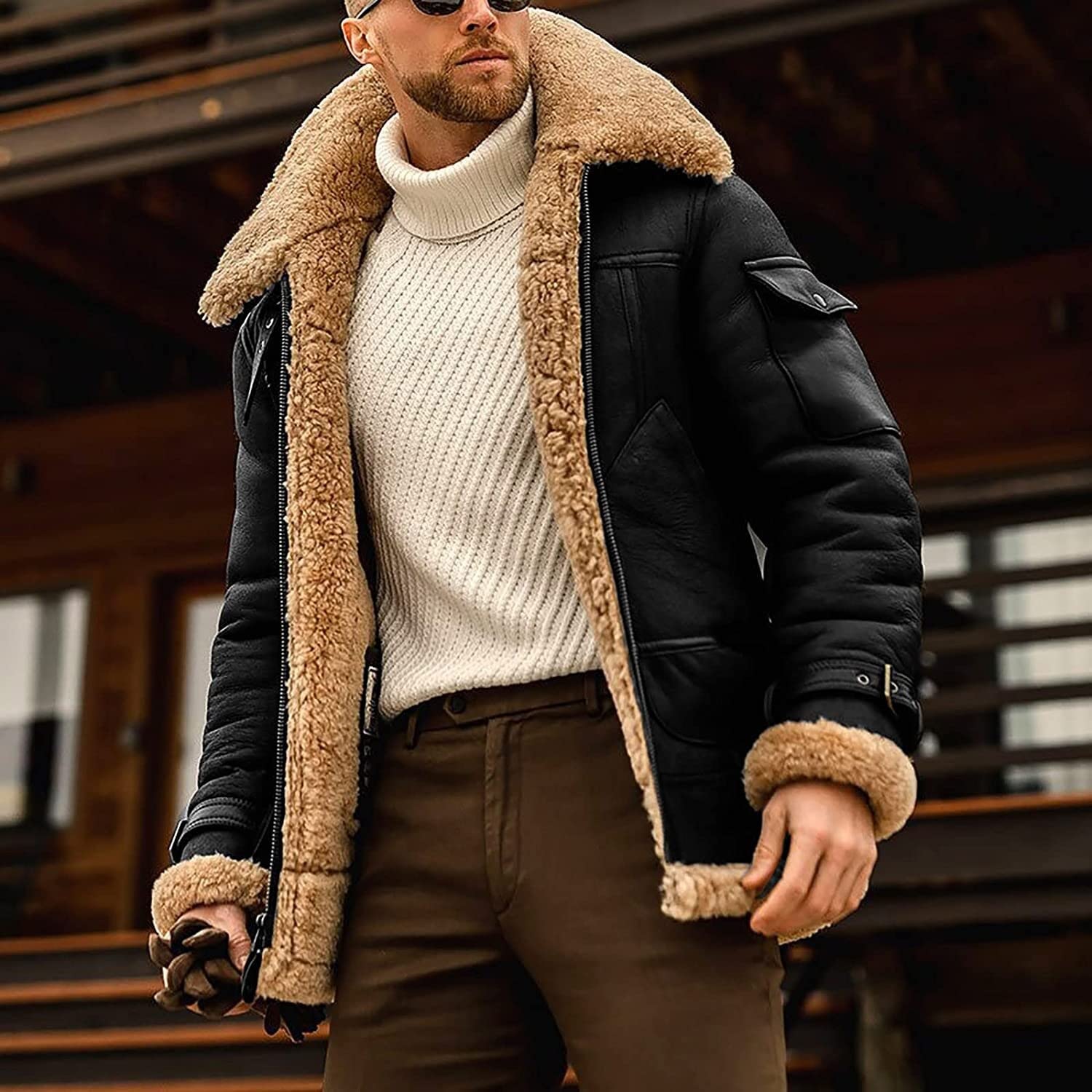 Amazon.com: ZCMBHSH Mens Casual Leather Jacket, Sheepskin