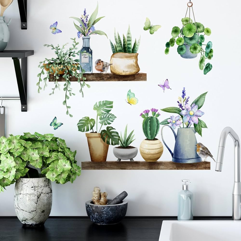 BEBUSINGOTO Un set di adesivi murali con piante verdi, adesivi murali, decorazioni murali
