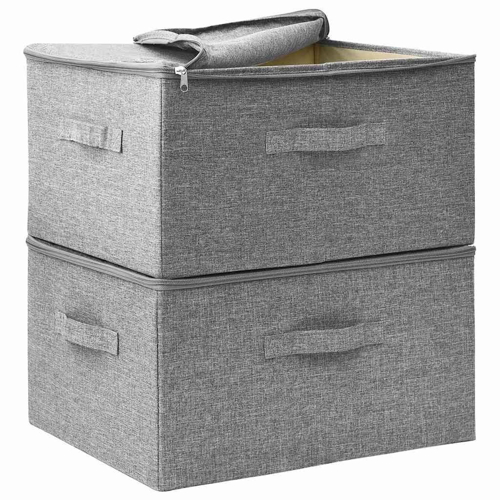 Faltbare Aufbewahrungsboxen 2er Set Stoff Grau 43 x 34 x 23 cm mit Griff für Schrank Regal Schublade Wohnzimmer Schlafzimmer Büro, platzsparend für Ordnung im Alltag