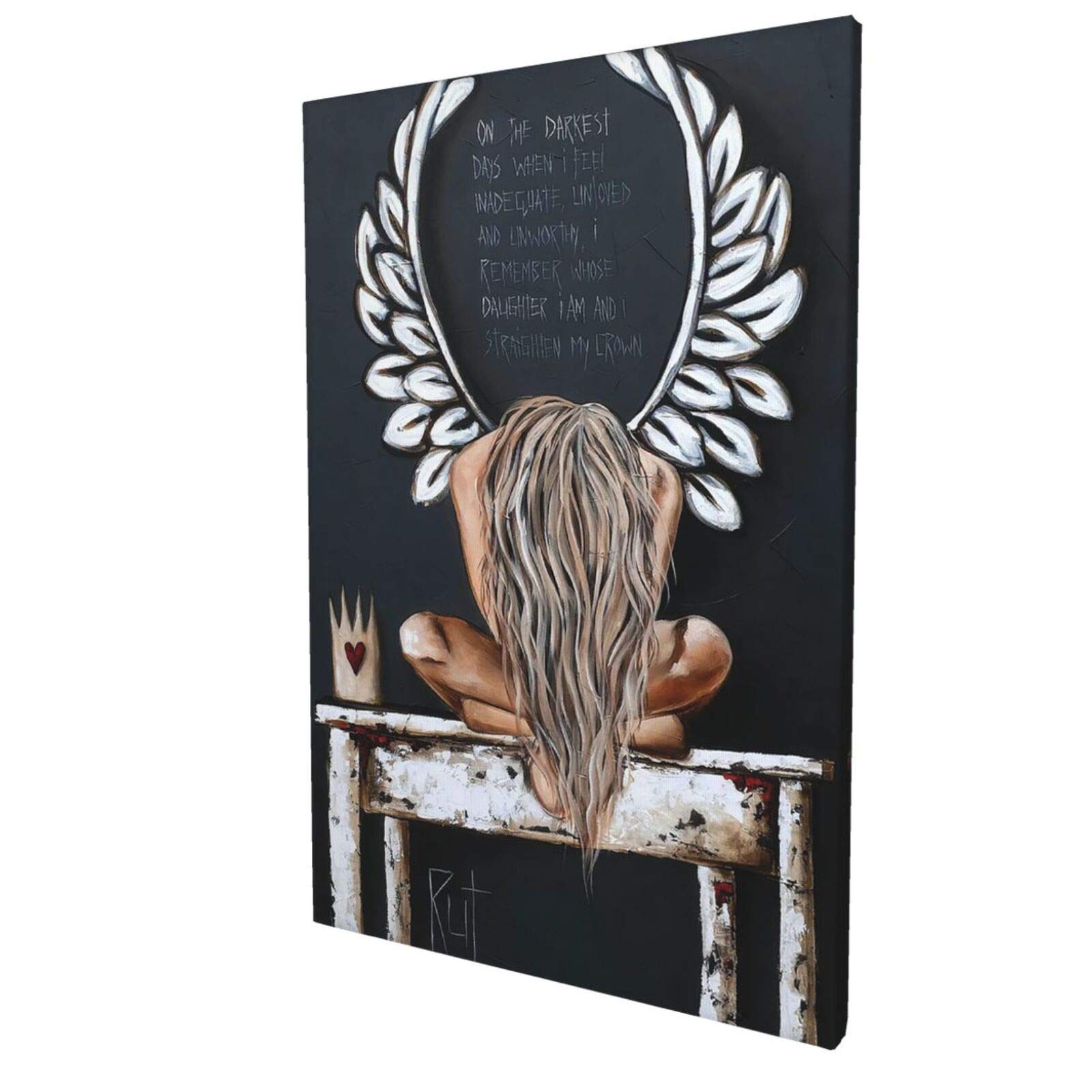 Angel Wing Abstract Canvas Print Wall Art Painting On The Darkest Days Inspirational Angel Motivational Words Wall Decor Beauty Decorative Painting Corridor Wall Painting Ready To Hang(12x18 In).