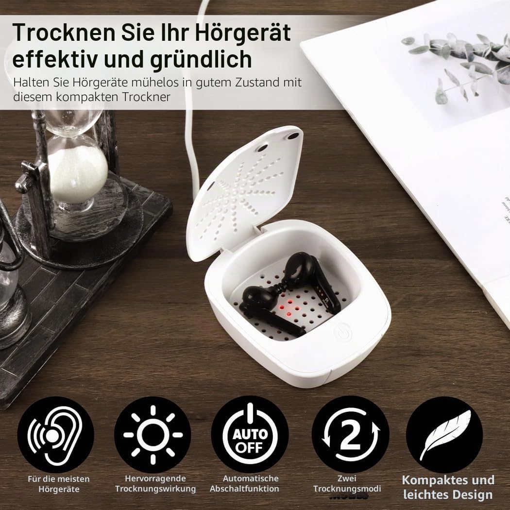 Elektrischer Hörgeräteentfeuchter Trockner mit Lampe und Anti-Rutsch-Pads, Universal Trockenbox für Hörgeräte
