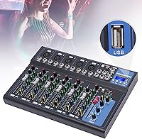 Vista 25 de Mini mezcladores de DJ de 5 canales, mezclador de audio en vivo, tablero de sonido con USB, interfaz de audio con 48 V Phantom Power Sonidos