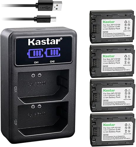 Kastar Paquete de 4 baterías NP-FZ100 y cargador USB LED2 compatible con Sony Alpha ILCE-7M3K, Alpha A7R III 7R III, Alpha A7R3 7R3, Alpha