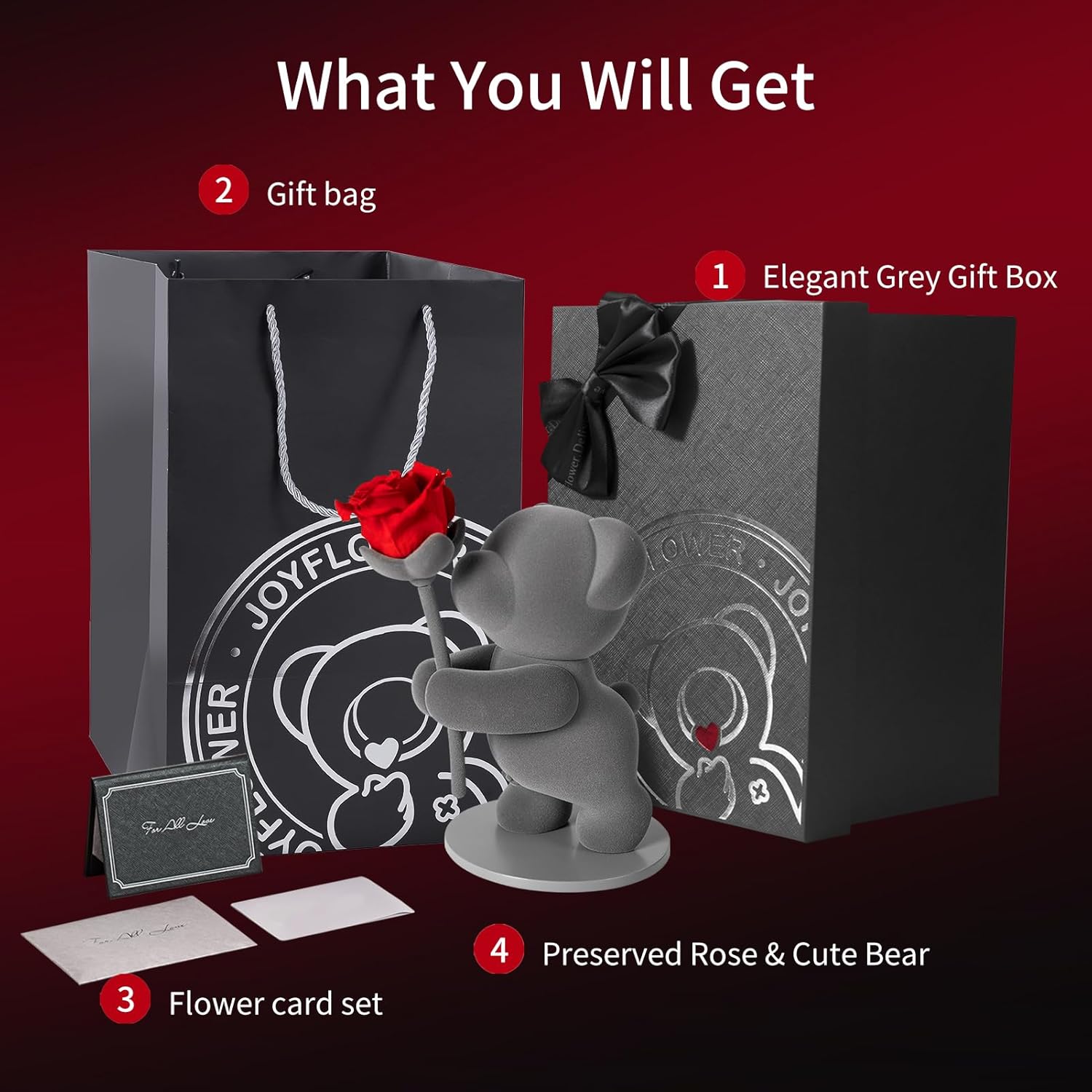 JoyFlower Preserved Flowers with Cute Teddy Bear, Eternal Real Rose Romantic Gift with Elegant Gift Box for Girlfriend Wife Her in Valentine's Day, Birthday, Christmas, Weddings, Anniversaries - Image 6