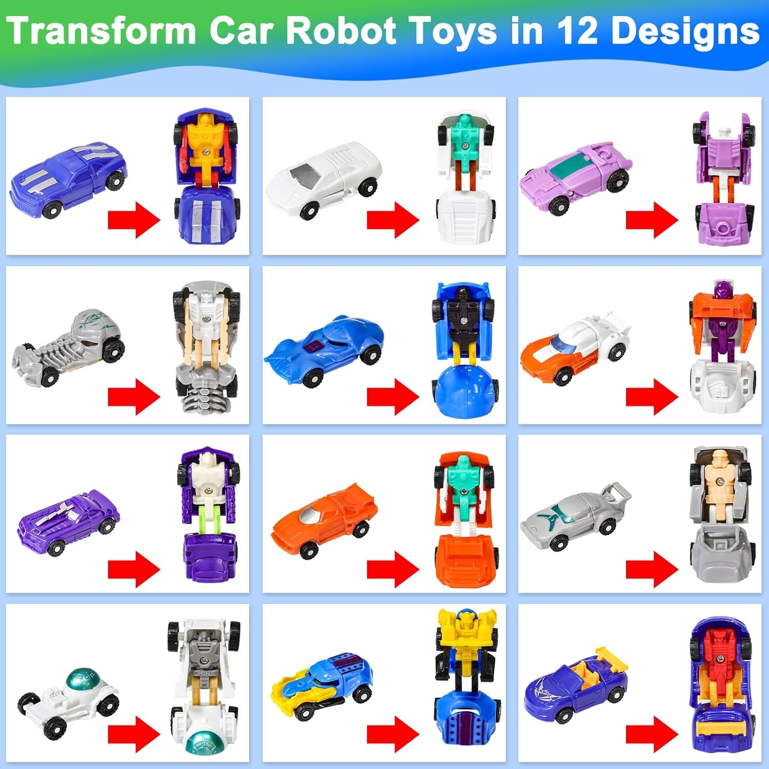 AMENON 12 Pack Easter Eggs with Transform Car Toys For Boys, Easter Basket Essential Basket Stuffers Transform Vehicle Robot For Kids Easter Egg Hunts Easter Basket Stuffers Fillers and Party Favors - Image 3