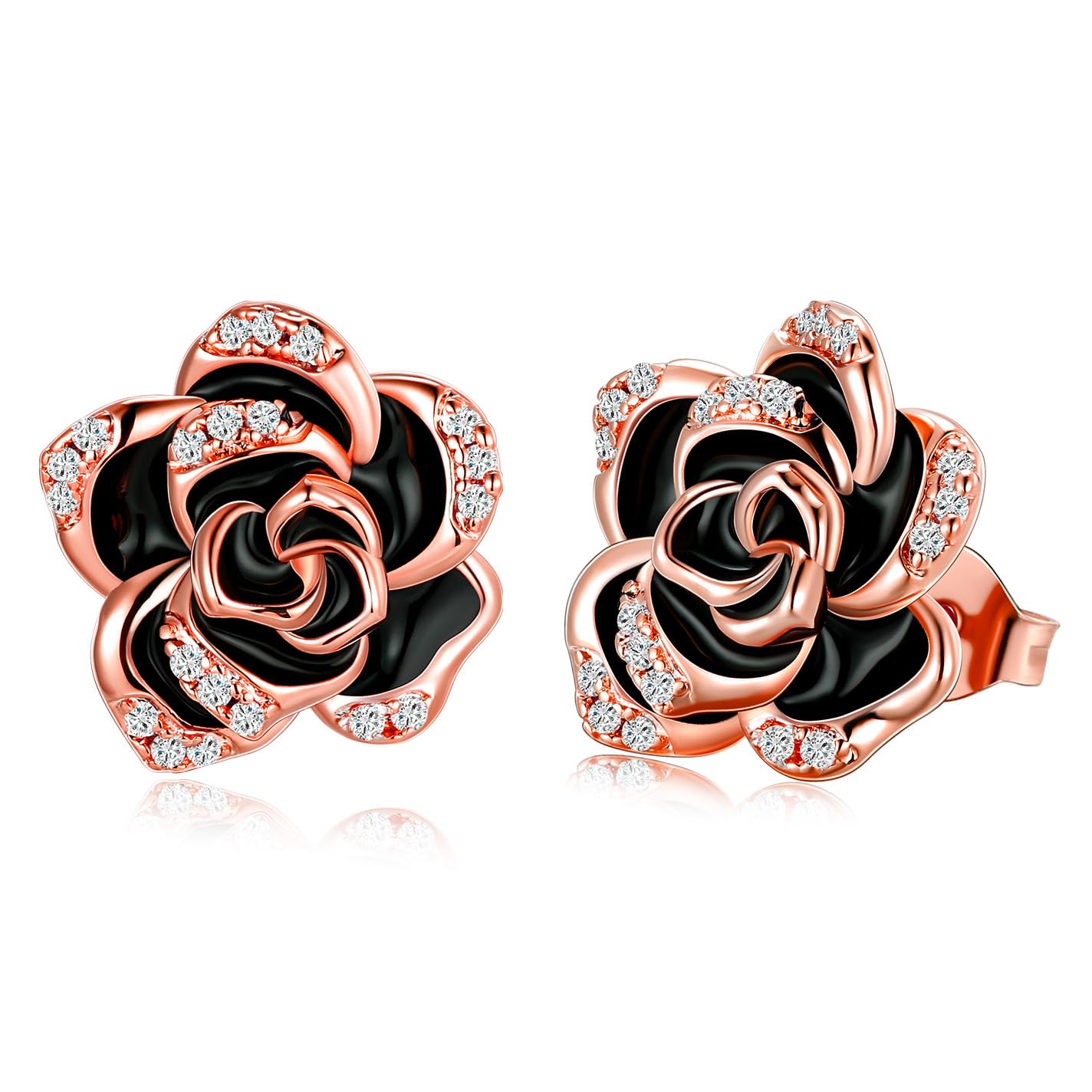 14K Gold Rose Flower Sterling Silver Stud Earrings For Women Dainty Rose Gold Pearl Earrings Hypoallergenic Earrings Cute Studs For Her Nickel Free
