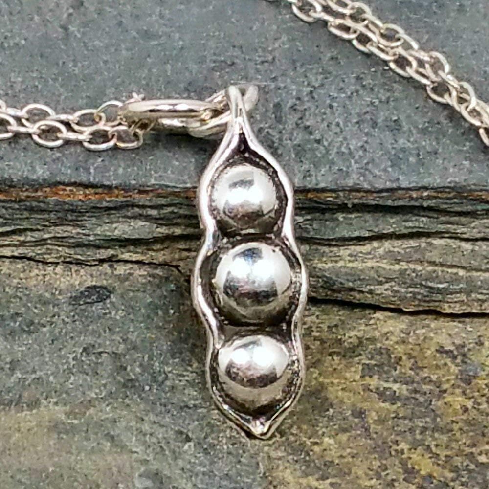 EnCharmed Sterling Silver Three Peas in a Pod Charm Necklace, Trio Family Love Pendant Jewelry, 18"