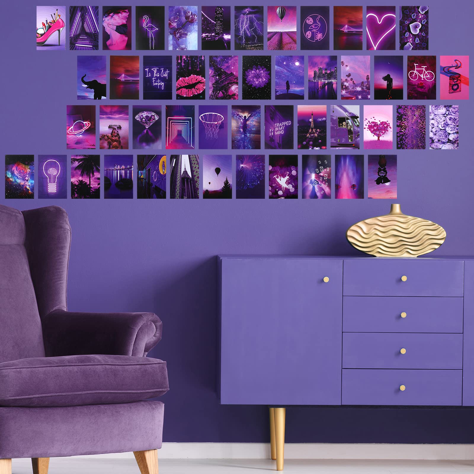 100 Pieces Blue and Purple Wall Collage Kit Aesthetic Wall Art Boho