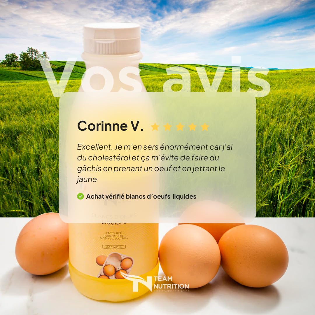 Blanc d'Œuf Liquide Team Nutrition | Riche en Protéines, Sans Graisses | Fabriqué en France | Idéal pour Régime Sportif, Omelettes, Smoothies & Pâtisseries Saines (1000G, Sans saveur)