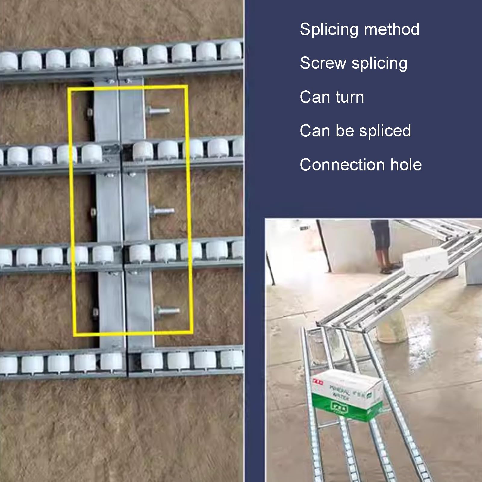 Adjuble system rozładunkowego koła pasowego bez stalowego przenośnika regałowego z rolkami 40 x 150 cm ABS plastikowy stół rolkowy łączony niezasilany przenośnik Solut