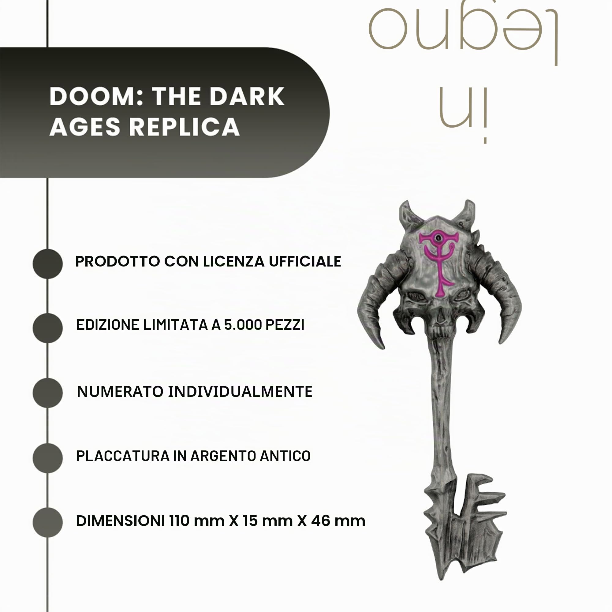FaNaTtik Doom - Replica Chiave segreta in Metallo, Edizione Limitata (5000 in Tutto Il Mondo), Merchandising Ufficiale, Colore Argento Antico