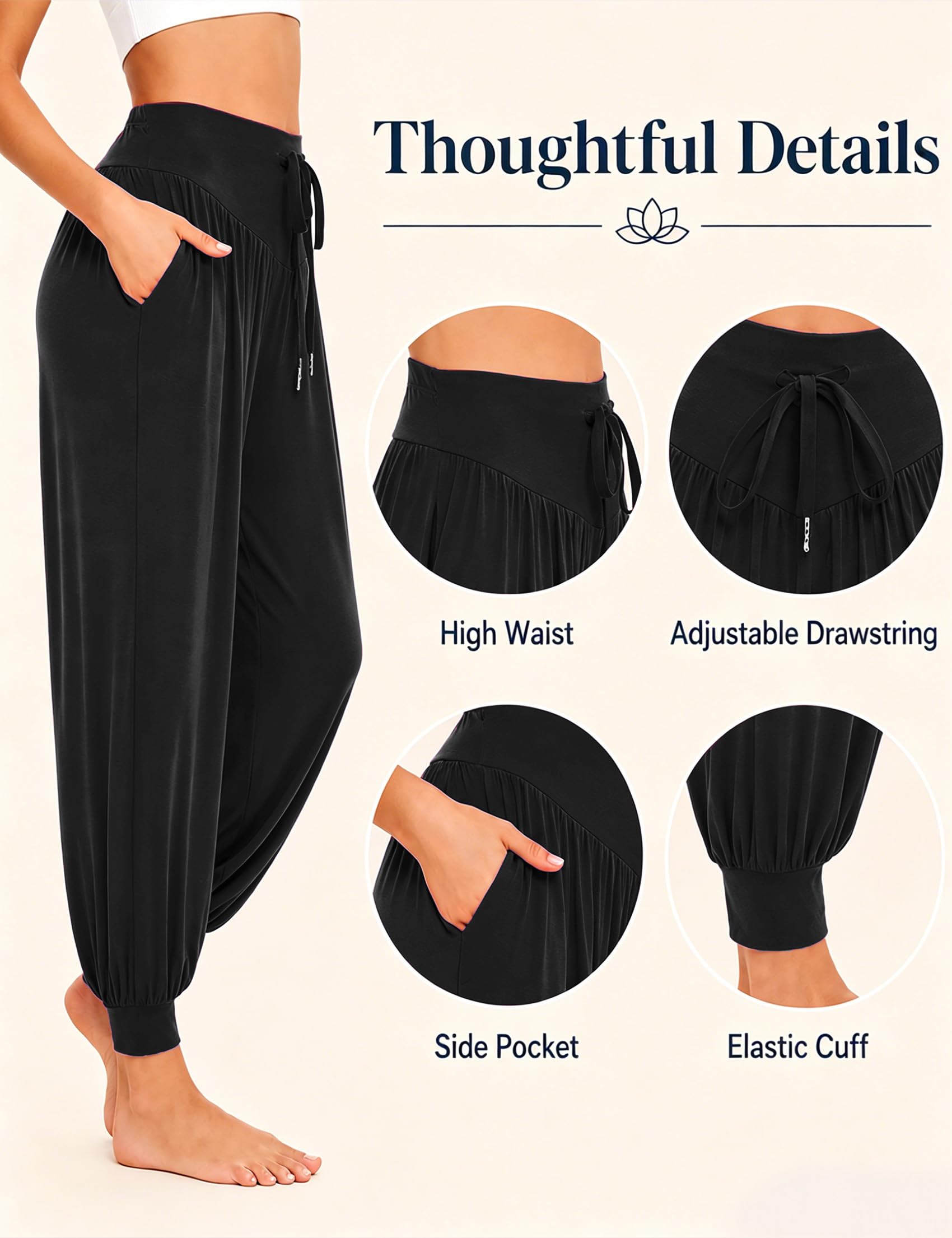 Terecey Yogahose Damen Lang Haremshose Sommer Leicht Pumphose Ballonhose Pluderhose Locker Freizeithose Jogginghose Yoga Hose mit Taschen S-XXL
