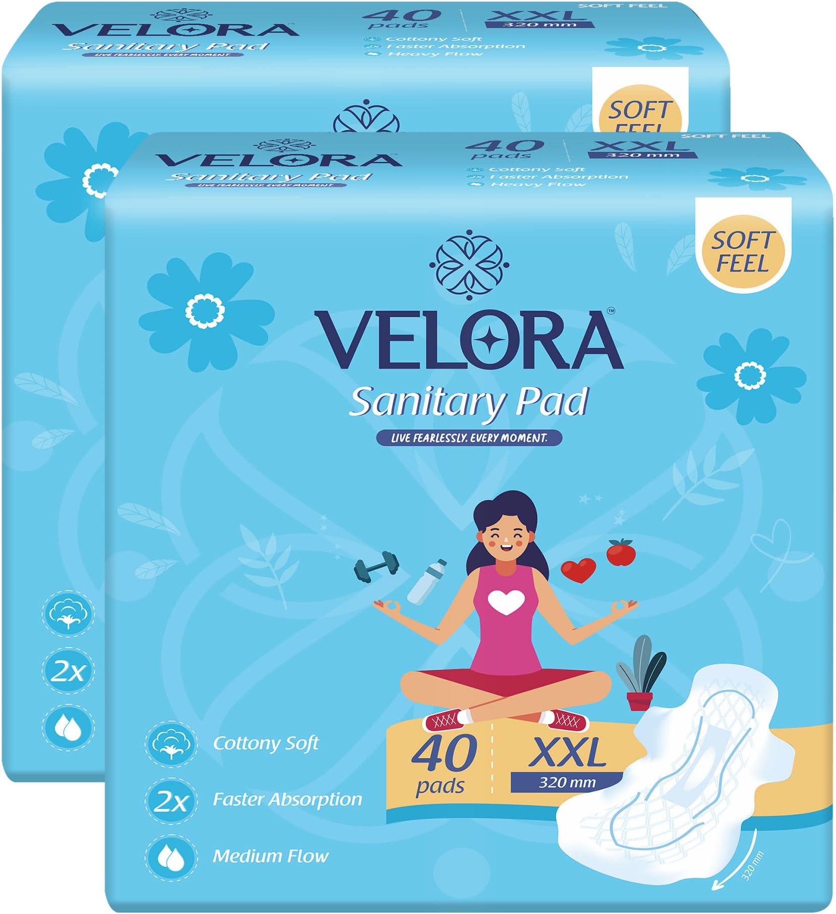 Dry Feel XXL Sanitary Pads for Women - 80 Pads Combo, Rash Free, Skin Friendly, High Flow, Advanced Leak Protection, Trifold Sanitary Napkins (40 Pads Each-320MM)