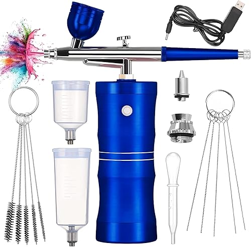 Kit de aerógrafo, kit de aerógrafo con compresor 30PSI pistola de aerógrafo portátil, cepillo de aire inalámbrico para arte de uñas, juego de