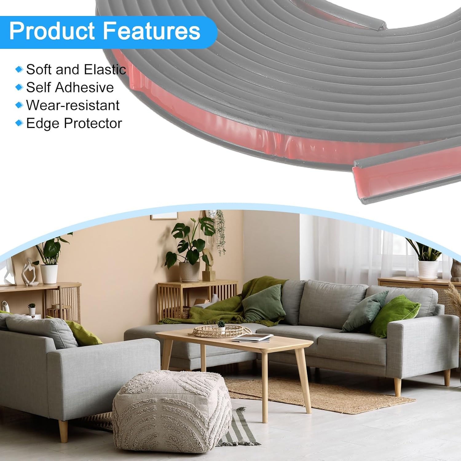 uxcell U-Shape Edge Banding, 16.4ft Self-Adhesive U Channel Edge Protector TPE Flexible Furniture Edge Protector Veneer Edging Trim for Cabinet Table Shelves (12mm, Black)