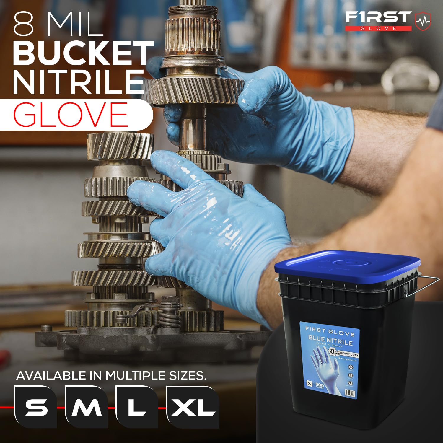 First Glove Guantes azules de nitrilo de 8 mil totalmente texturizados, guantes resistentes para automoción, alimentos, limpieza y trabajo, guantes con agarre de diamante y sin polvo, 500 unidades