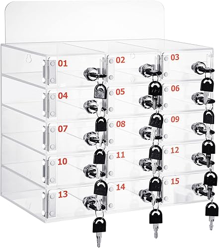 Threan Caja de casillero para teléfono celular con 15 ranuras para aula con cerraduras de puerta y llaves, almacenamiento de teléfono montado en la