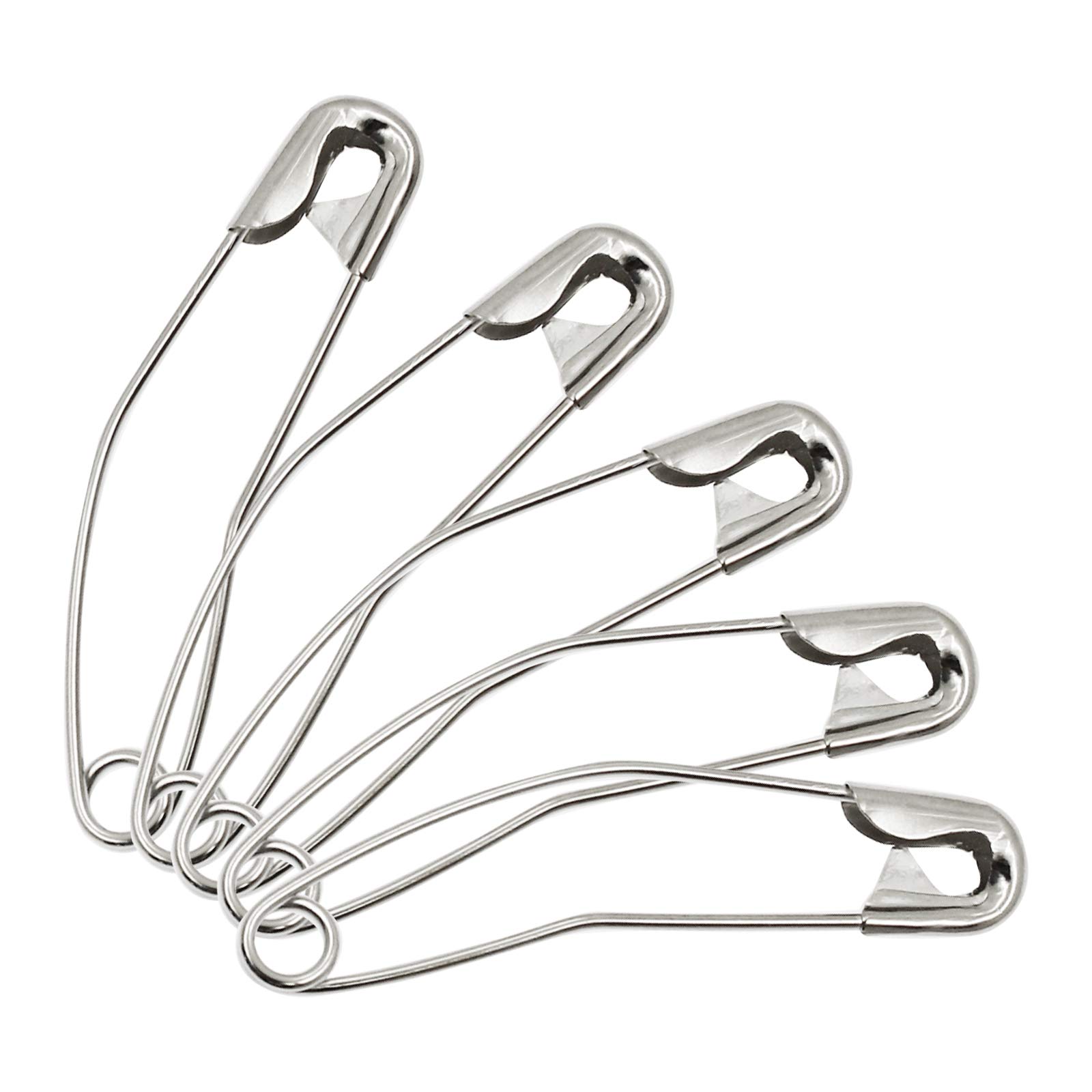 TOUHIA 100 Pcs Curved Safety Pins Size 3 Nickel-Plated Steel for Quilting and Knitting, 50mm/2"