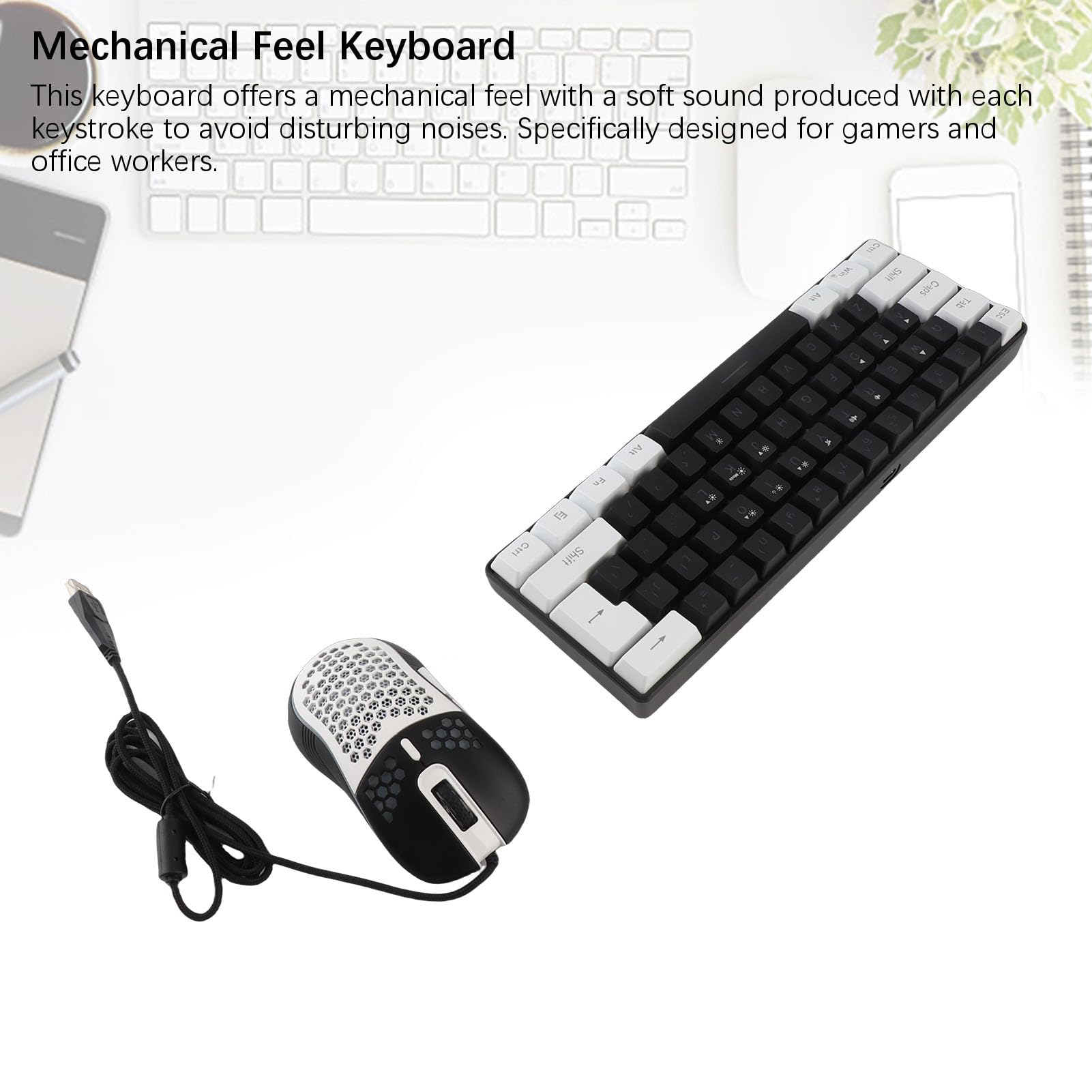 Teclado y Ratón para Juegos, Teclado Mecánico RGB con 61 Teclas con Cable, Sensación Mecánica óptica, Ergonómico para Juegos con Retroiluminación Multicolor, Pies de Inclinación Ajustables