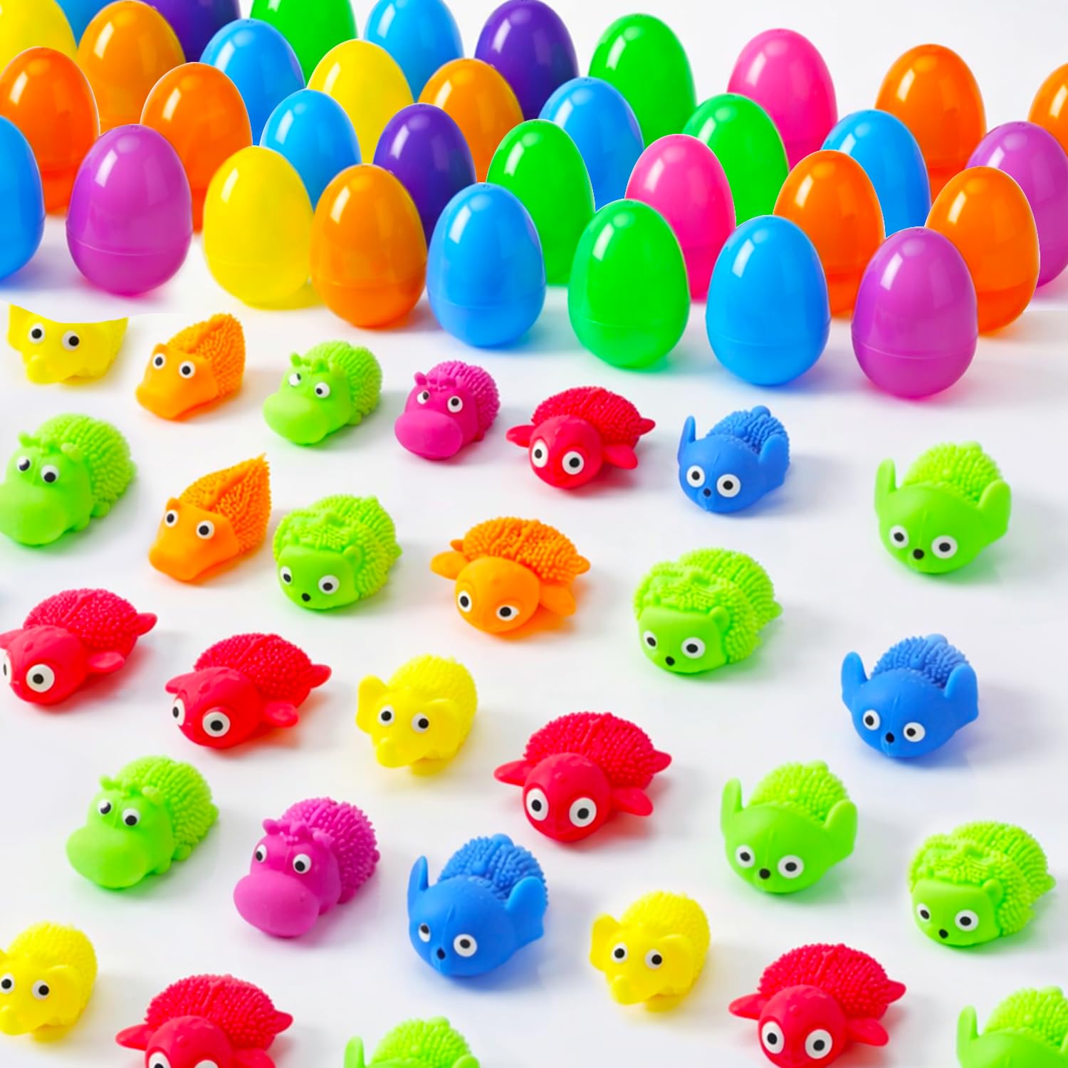 24Pack Easter Prefilled Eggs with Squishy Toys Inside Bright Plastic Easter Eggs Filled Cute Stress Reliever Squishy Toy for Easter Basket Stuffers Animal Easter Egg Filler Classroom Prize Supplies — view 7