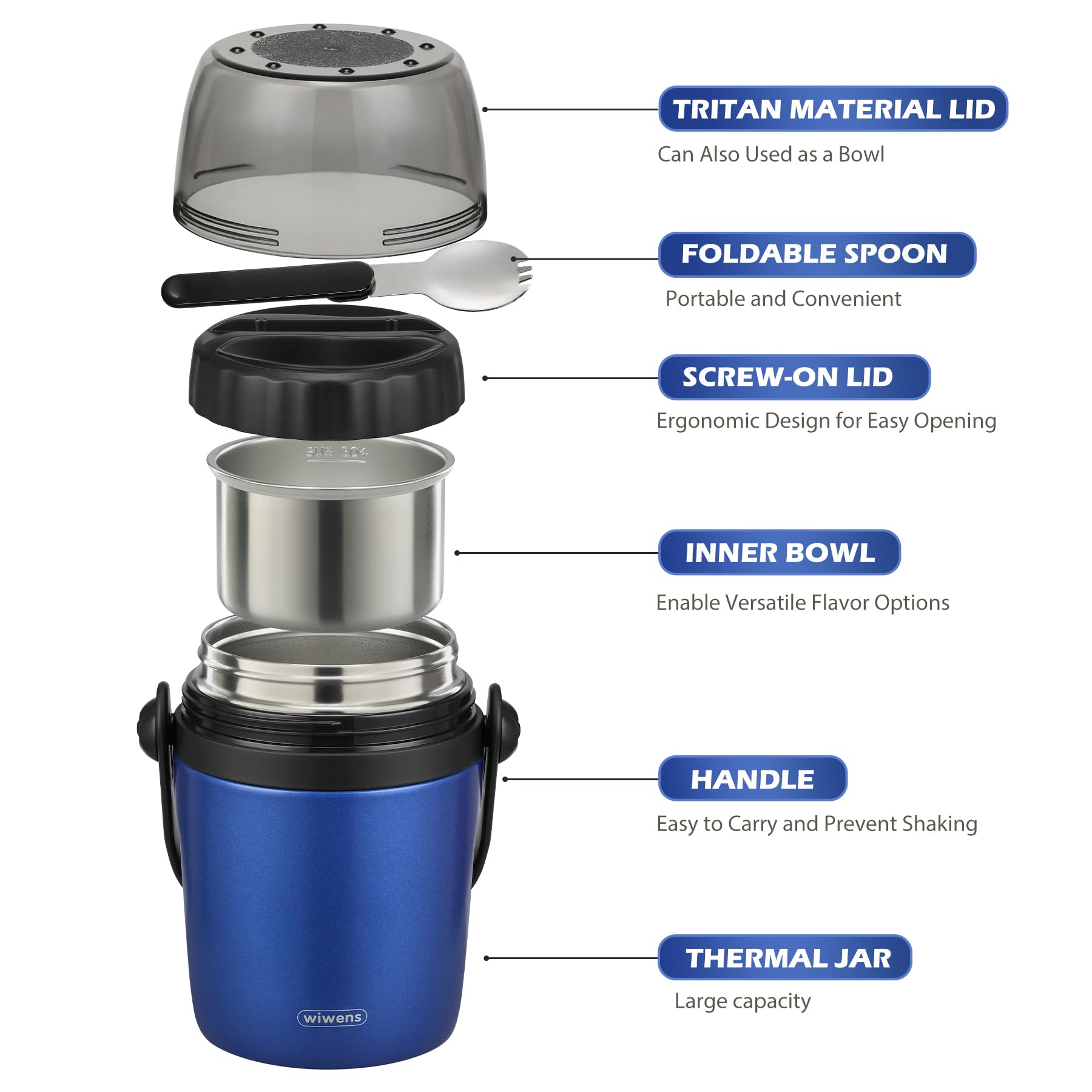 Lunchbehälter für Erwachsene, Suppe, Thermo für heiße Speisen, Edelstahl, isoliert, vakuumdicht, breite Öffnung, Thermo-Bento-Box mit Löffel, 907 ml
