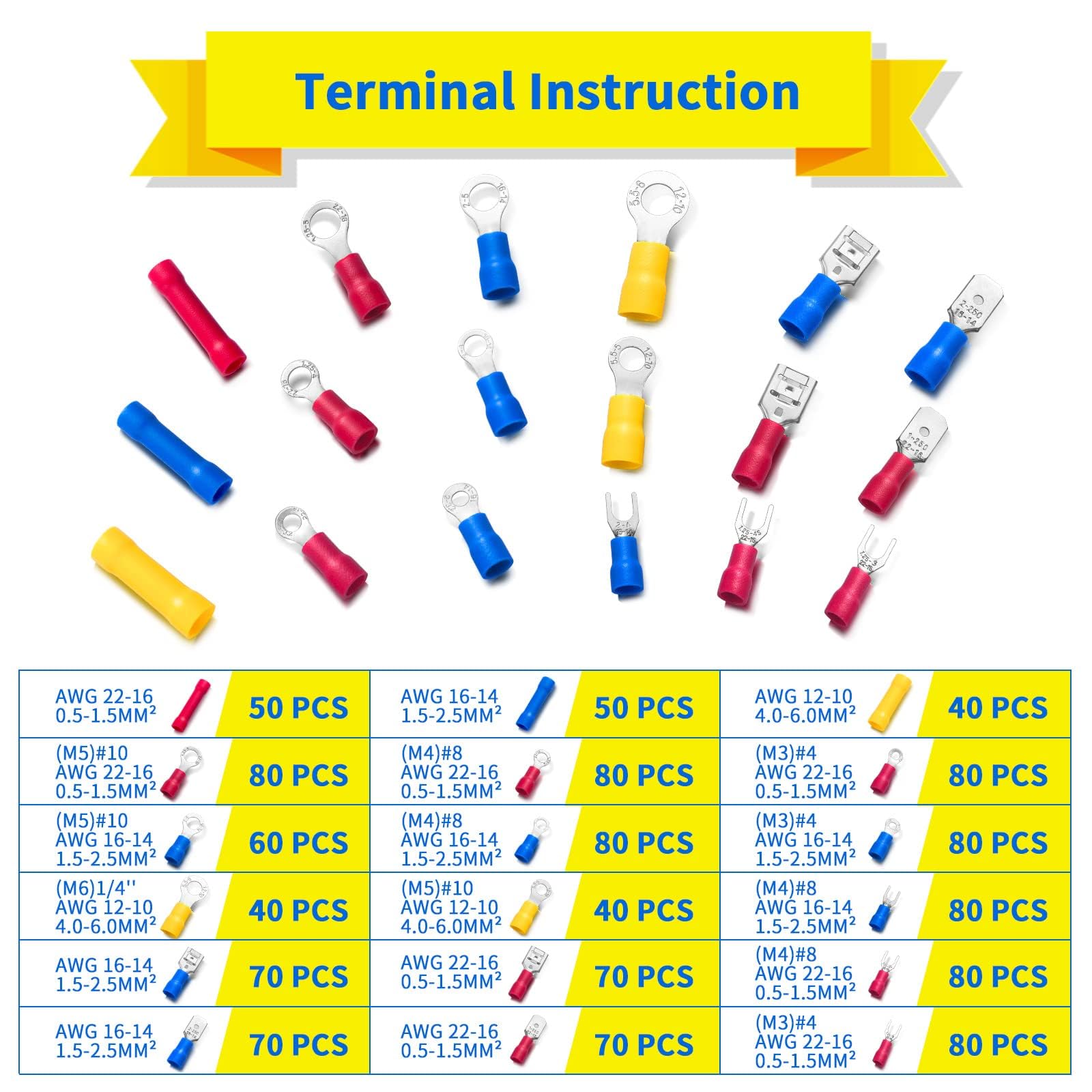 1200pcs Electrical Connector Kit-Sopoby Automotive Insulated CrimpTerminals Connectors for Wiring Mixed Ring Fork Spade Butt Connector Set