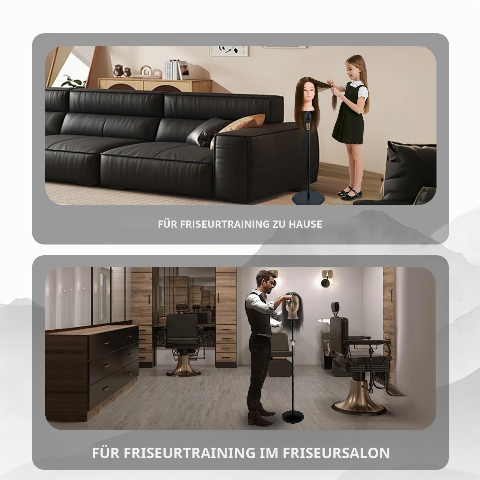 Verbesserter Mannequin-Kopf-Ständer, verstellbare Höhe (76 - 135 cm), Perückenkopf-Ständer, verstärkter und stabiler Metallsockel, Perückenständer für Styling, Friseurtraining, mit 1 Kamm