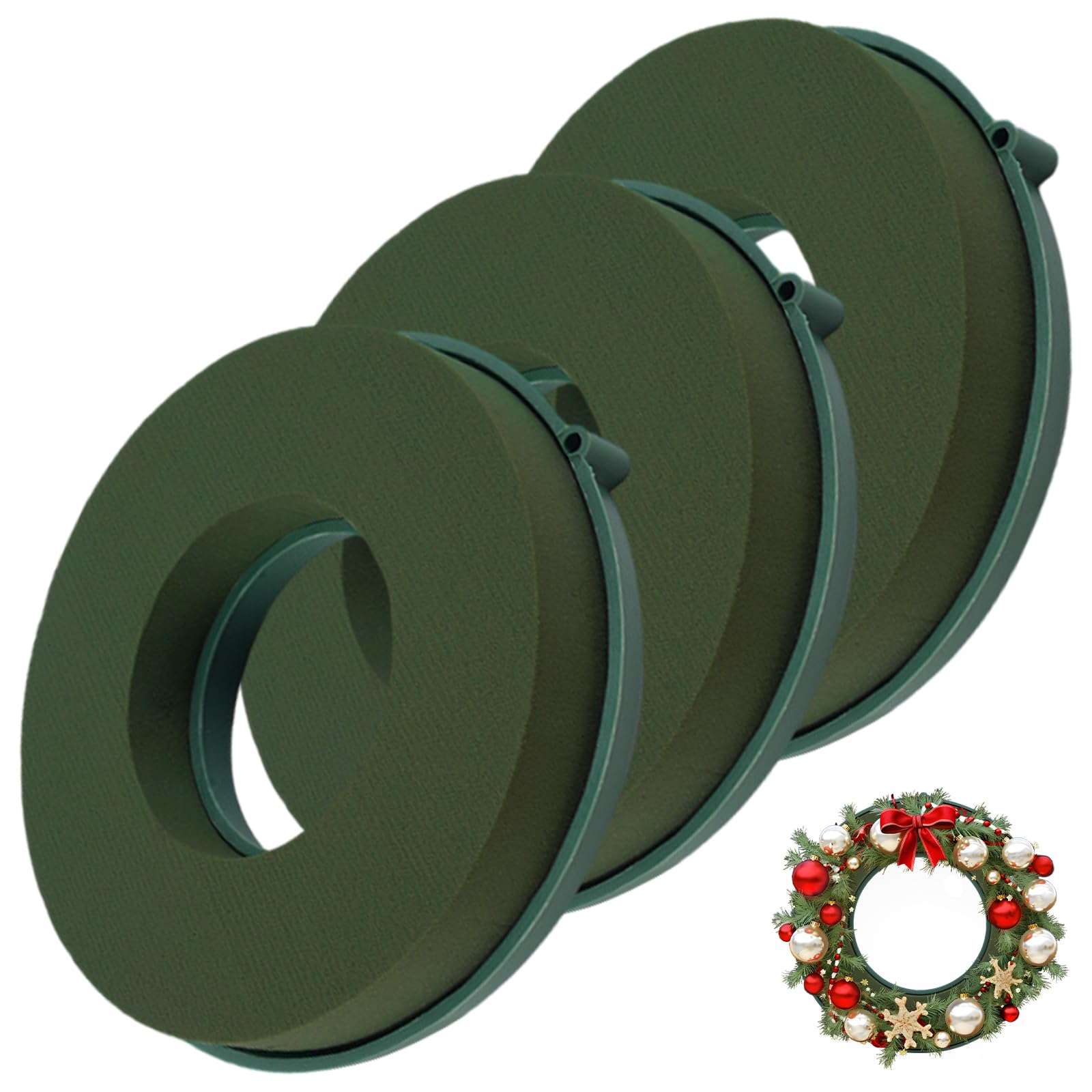 3Pcs Floral Foam Rings 10 Inch Round Floral Wet Foam Ring Foam Ring Flower Arrangement Kit for Florist Wedding Foam Decoration, Green-image-18