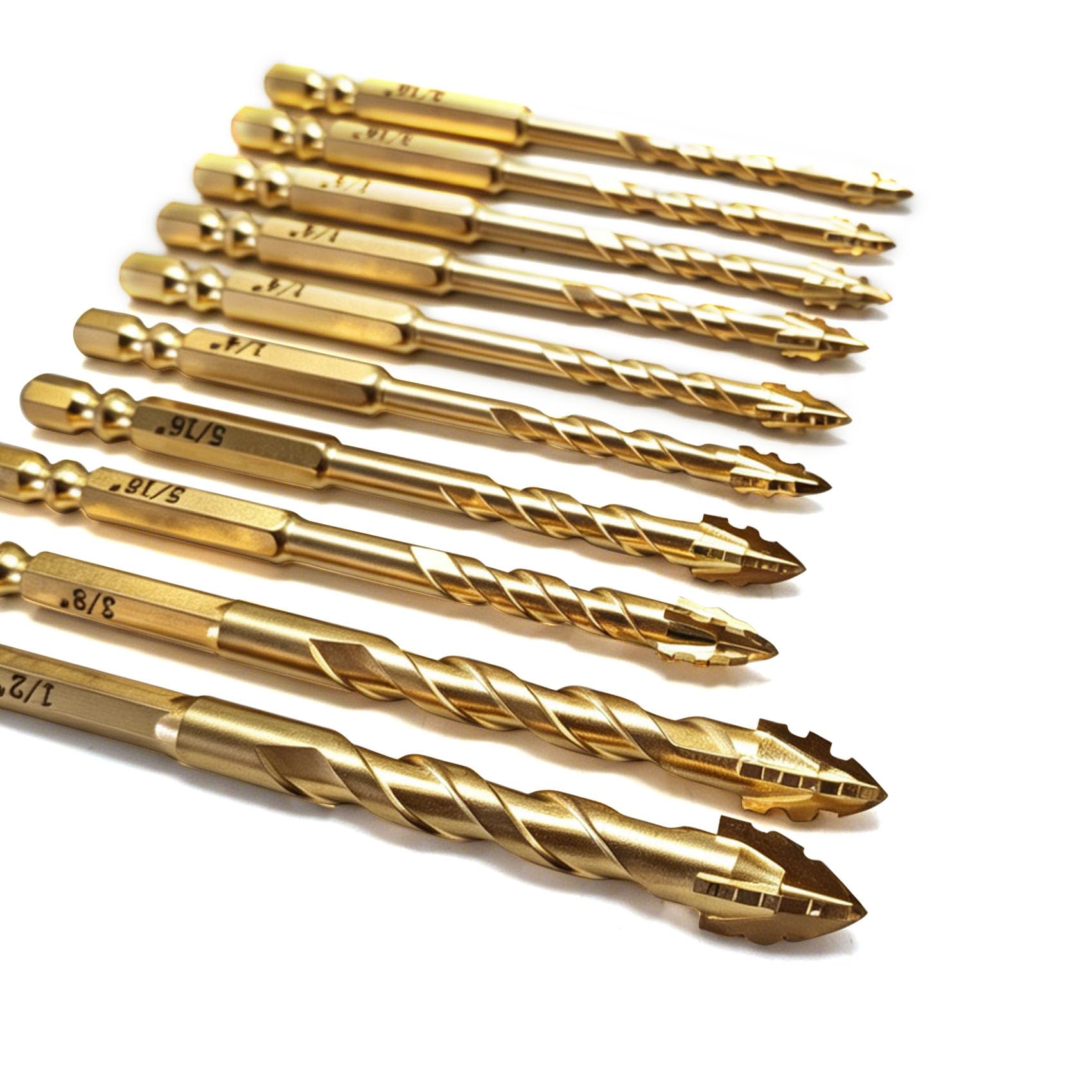 FEWELL Juego de 10 brocas para mampostería, brocas de carburo dentado para hormigón, vidrio, ladrillo, cemento, azulejos, mármol, madera (3/40.6 cm-1/5.1 cm)