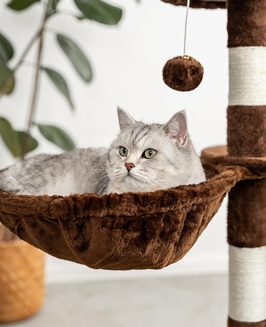 Foto 3 de 6 de lionto Hamaca Hecha de Felpa Suave para Árbol Escalador para Gatos Diámetro 40 cm, 15 cm Profundidad Marrón