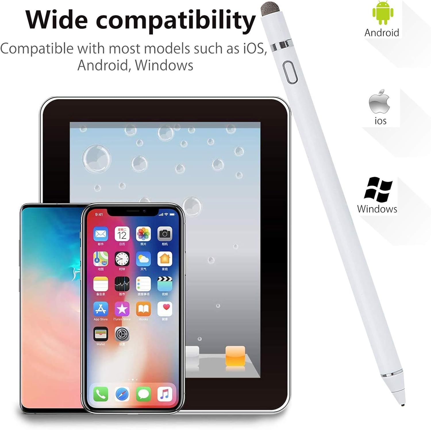 MENKARWHY Active Stylus Digital Pen for Touch Screens, Rechargeable 1.5mm Fine Point Stylus Smart Pencil Compatible with Most Tablet with Glove (White), (E8910BT) : Electronics