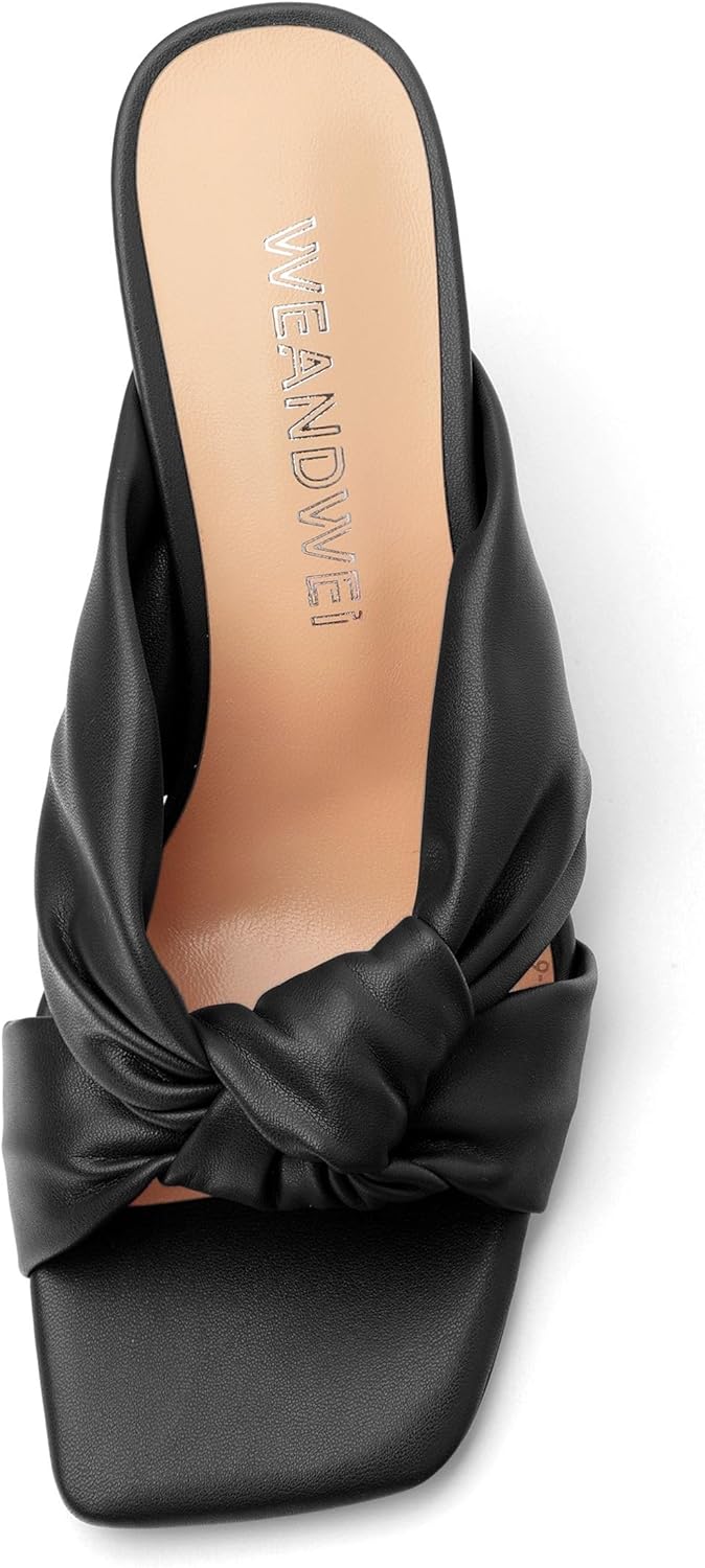 Women's High Heeled Square Toe Slip On Sandals, Puffy Knot Chunky Heel Open Toe Sandals for women, Summer Party Prom Shoes - Image 3