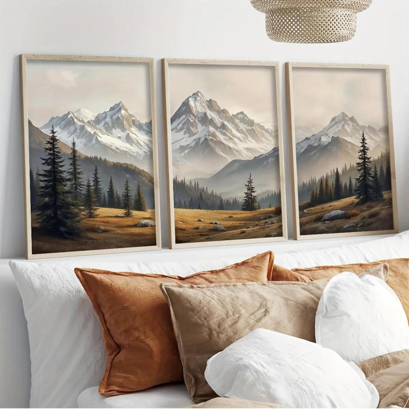 Baibexing Vintage Snow Mountain Forest Landscape Canvas Painting Poster And Prints Wall Art Picutre For Living Room Home Decor 40X60Cmx3Pcs Unframed