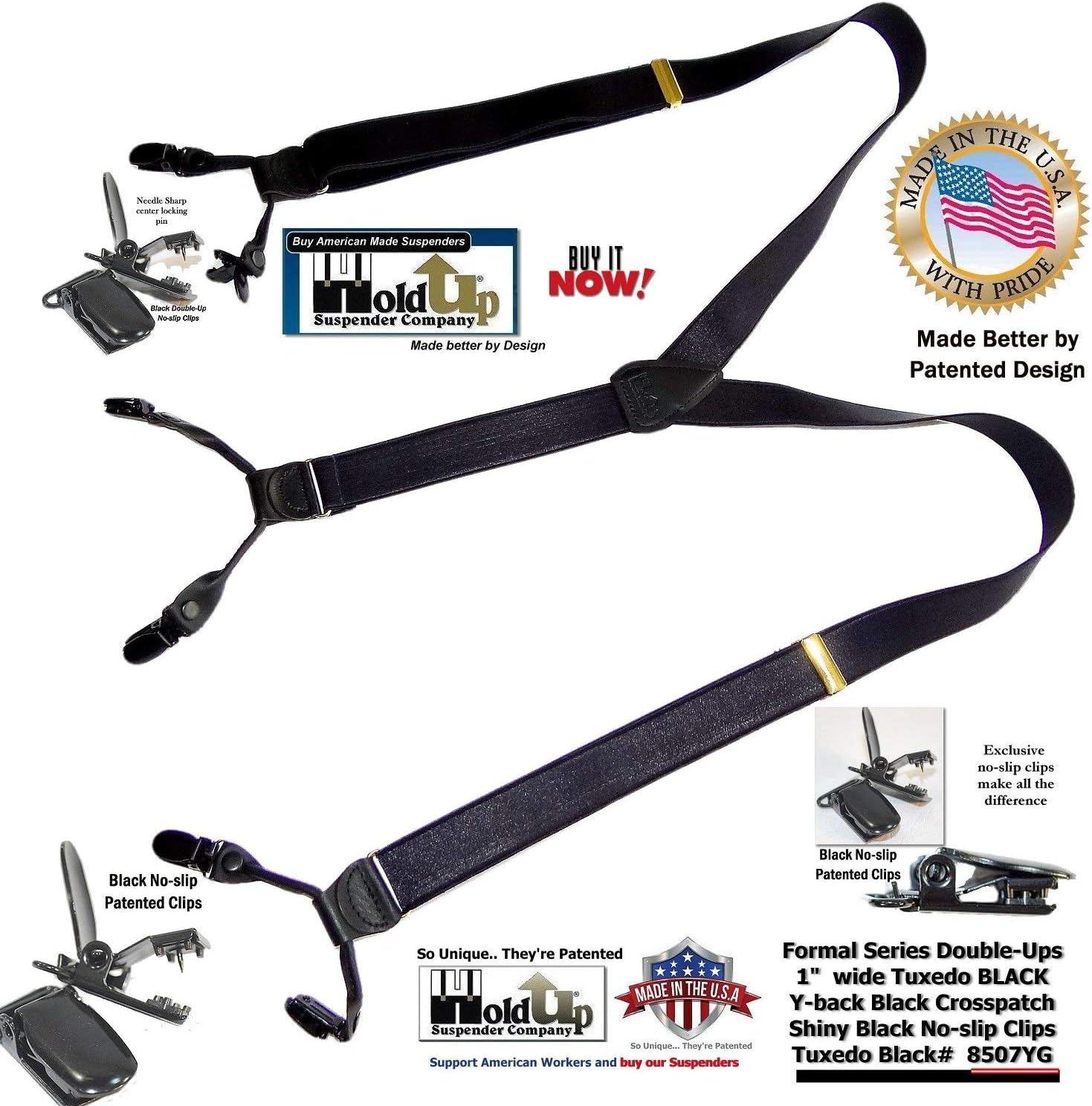 Hold-Up Suspender Double-Up Style 1 1/2" Wide Satin Finish Dress Suspenders for Men with the USA patented No-Slip clips - Image 6