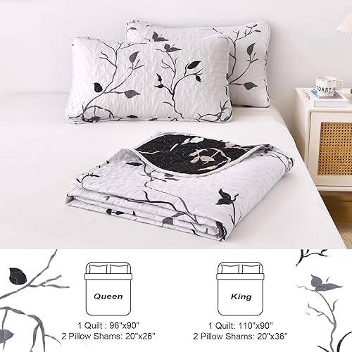 Miniatura 8 de Juego de edredón de cachemira negro, tamaño King, juego de colcha bohemia de 3 piezas, suave y ligera, con estampado floral de cachemira negro y