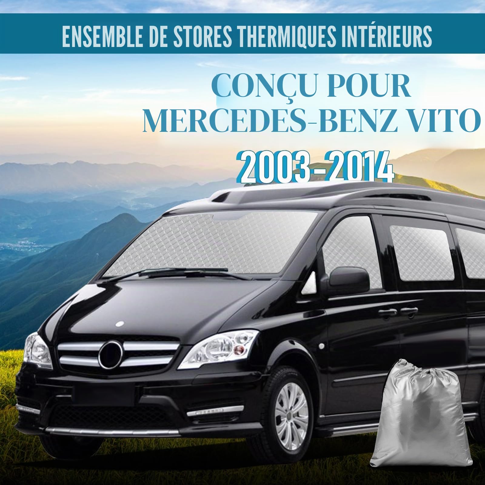 MaxAwe Ensemble de 10 rouleaux thermiques intérieurs pour VITO II W639/Viano SWB L2 2003-2014, kit de protection solaire, pare-soleil pour pare-brise, protection UV estivale et couverture isolante