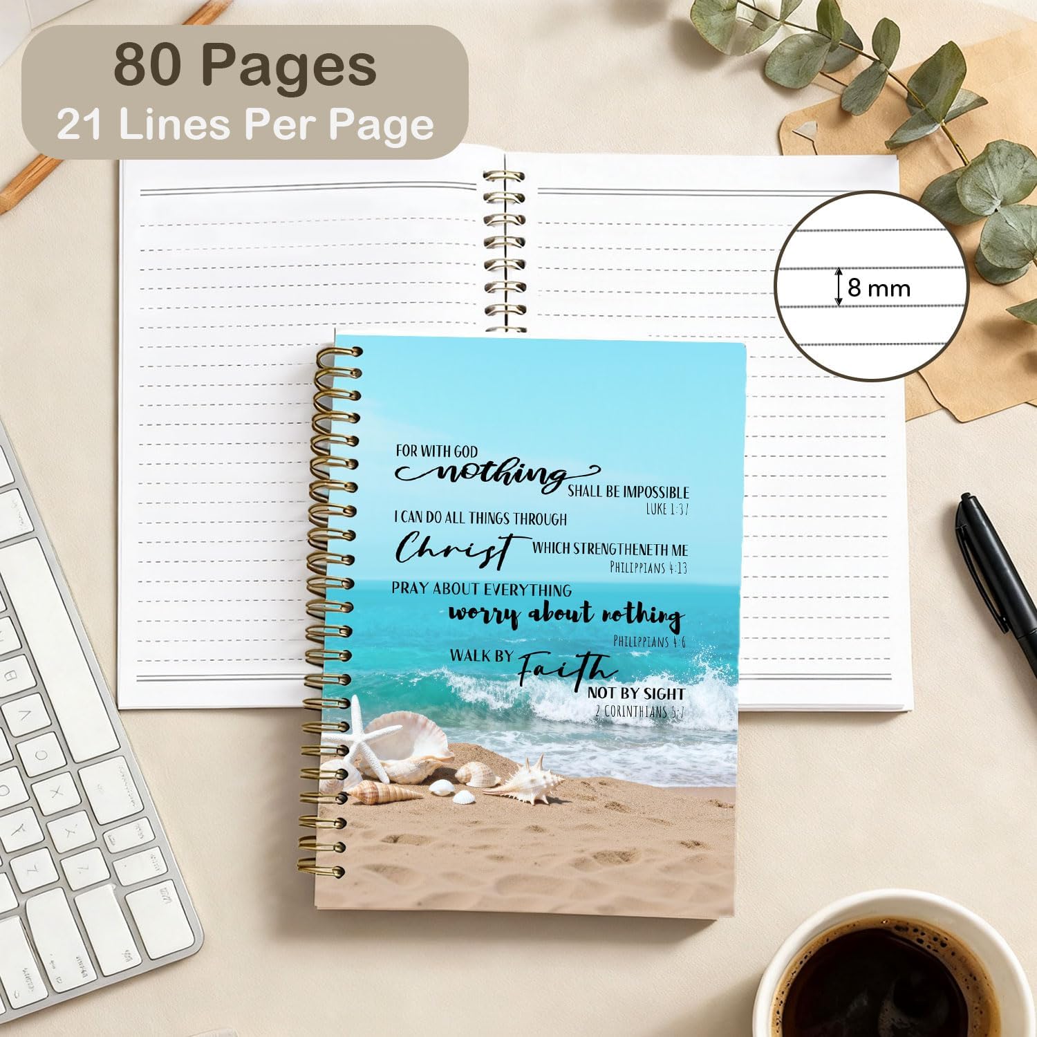 Christian Coastal Beach Spiral Notebook, Inspirational Bible Verse Journal for Women Men, Ocean Seashell Religious Notebook for Note Taking, 5.5x8.3 Inch image 2