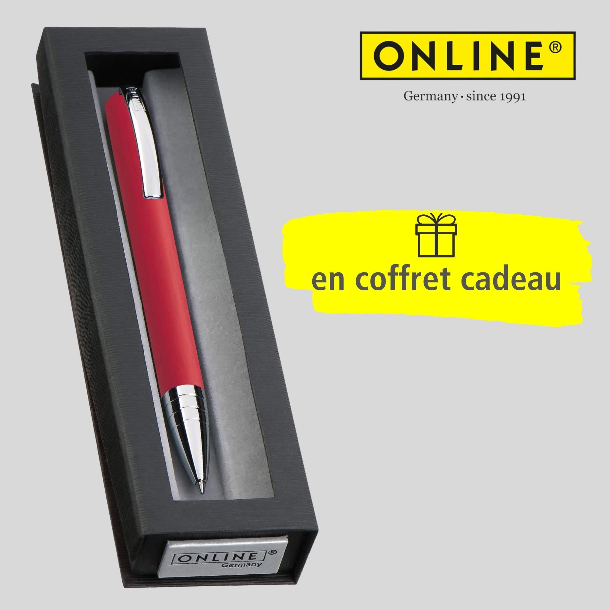 Online Stylo à bille Vision Rouge, stylo rétractable en aluminium, avec recharge internationale medium, encre noire indélébile, mine rechargeable, en coffret cadeau