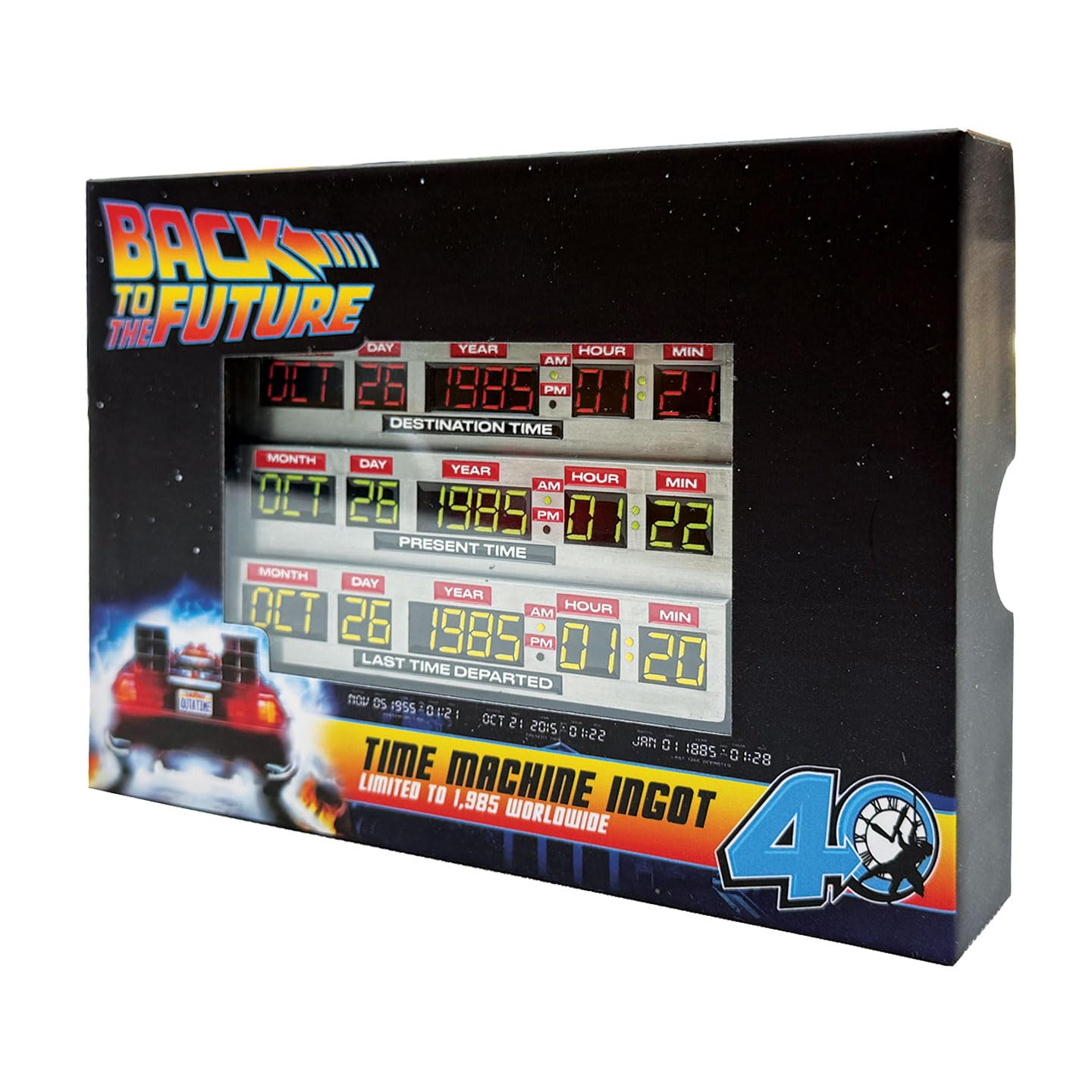 FaNaTtik Ritorno al futuro 40 ° anniversario Time Circuits Ingot - Edizione limitata ufficiale, da collezione, numerata individualmente, 90 x 56,5 mm con espositore e carta d'arte - 1.985 in tutto il