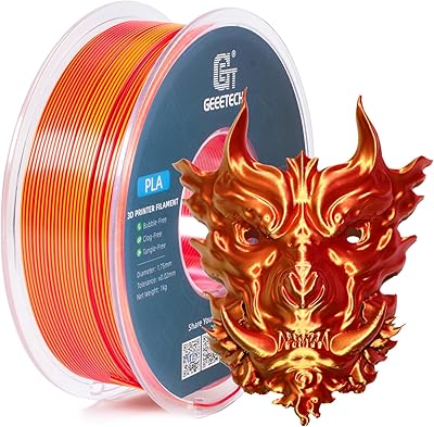 22 – Geeetech Silk PLA Filament 1.75mm Silk Dual Color Filament, Coextrusion Dichromatic Metal-Like Shiny Consumable 1kg (2.2lbs) 1 Spool, Dimens…