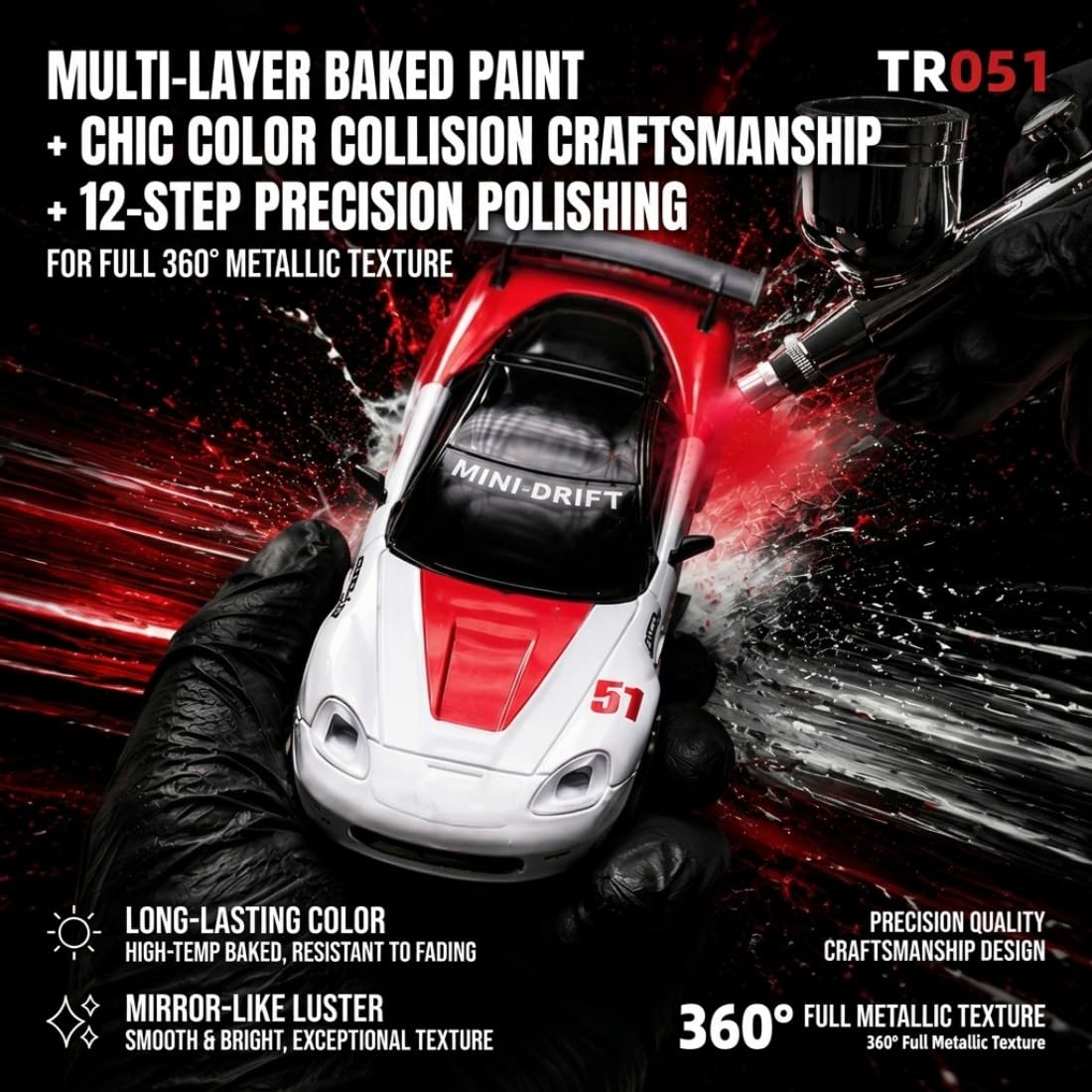 NULA TR051 RC Drift Auto 1:43 4WD Gyro Stabilizzazione 2,4 GHz Sport Racing Veicolo di Controllo Full proporzionale, pinze freno simulate, velocità massima 15 km/h, auto da corsa, rosso