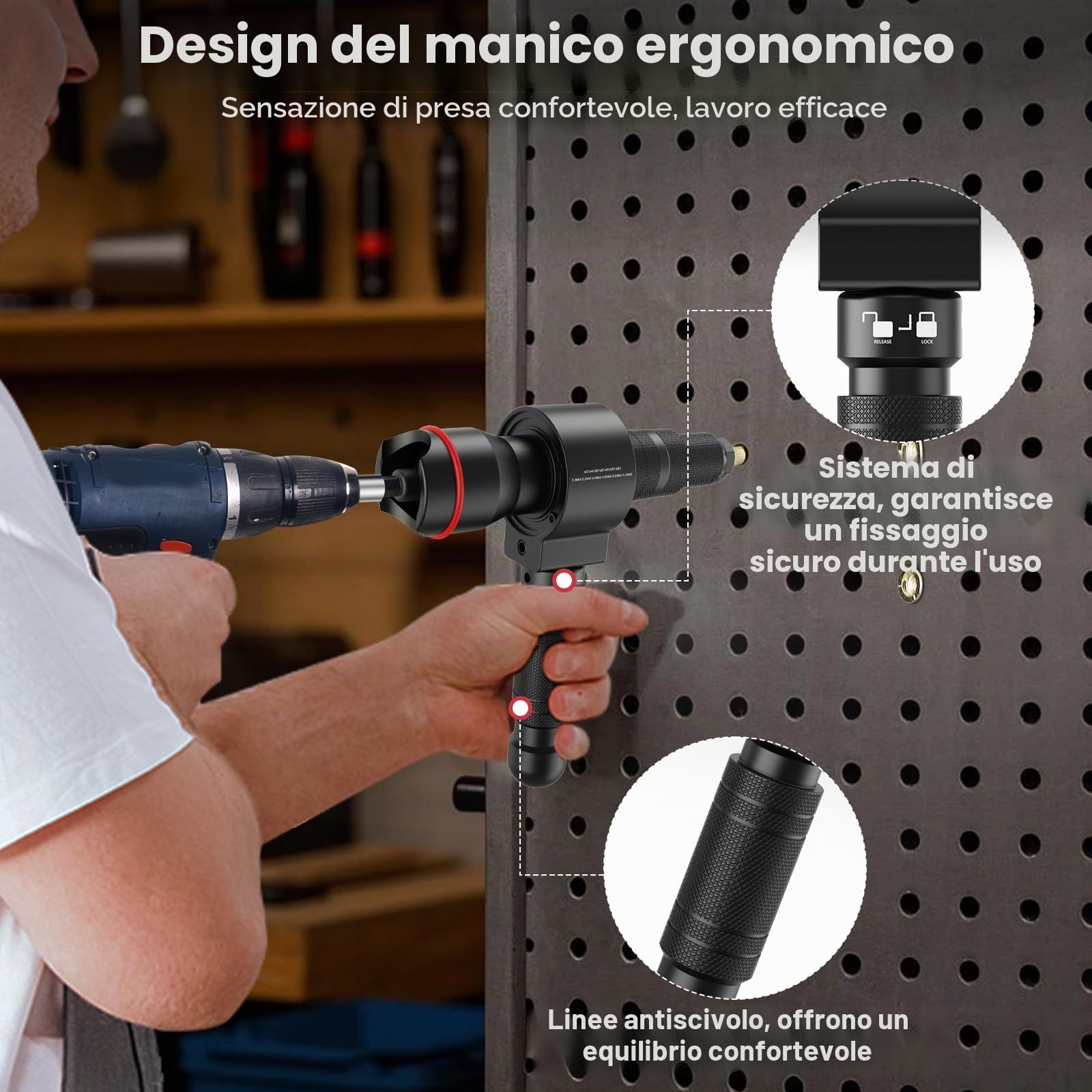 Beaspire Adattatore Rivettatrice per Trapano 2 in 1, per Rivetti Ciechi e Dadi Rivettati, Compatibile con Avvitatore a Batteria, 2,4–6,4 mm, M3–M12