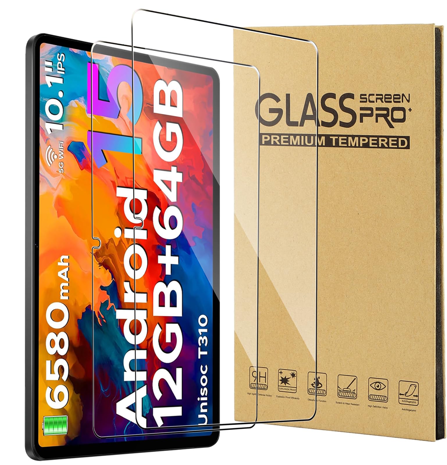 CONAPIKA 2 Pezzi Pellicola Protettiva per DOOGEE Tab A9/Tab A9 Pro Tablet 10 Pollici, Durezza 9H Anti-impronte Vetro Temperato Ultra Trasparente Senza Bolle Antigraffio Protezione Schermo Pellicola
