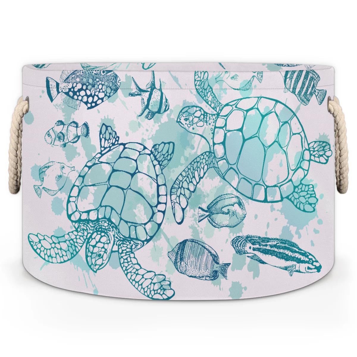 Turtle Round Storage Basket for Boys Girls, Collapsible Storage Bins, Fabric Storage Laundry Baskets with Handle for Organizing Closet, Toys, Towels, Blue