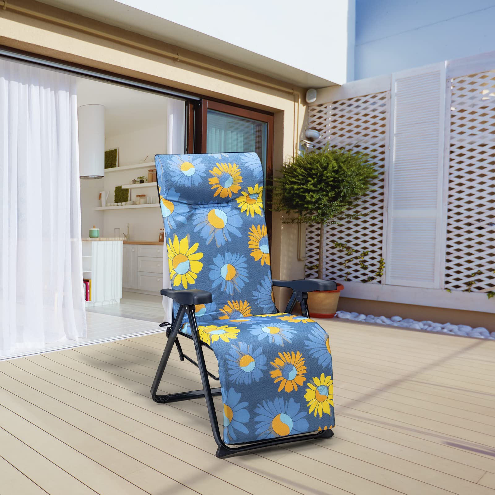 Chaise Longue Pliante de Jardin rembourrée 86 x 62 x 114 cm 6 Positions avec tête Anatomique Tissu Lavable et Pieds stabilisateurs pour Plus de sécurité