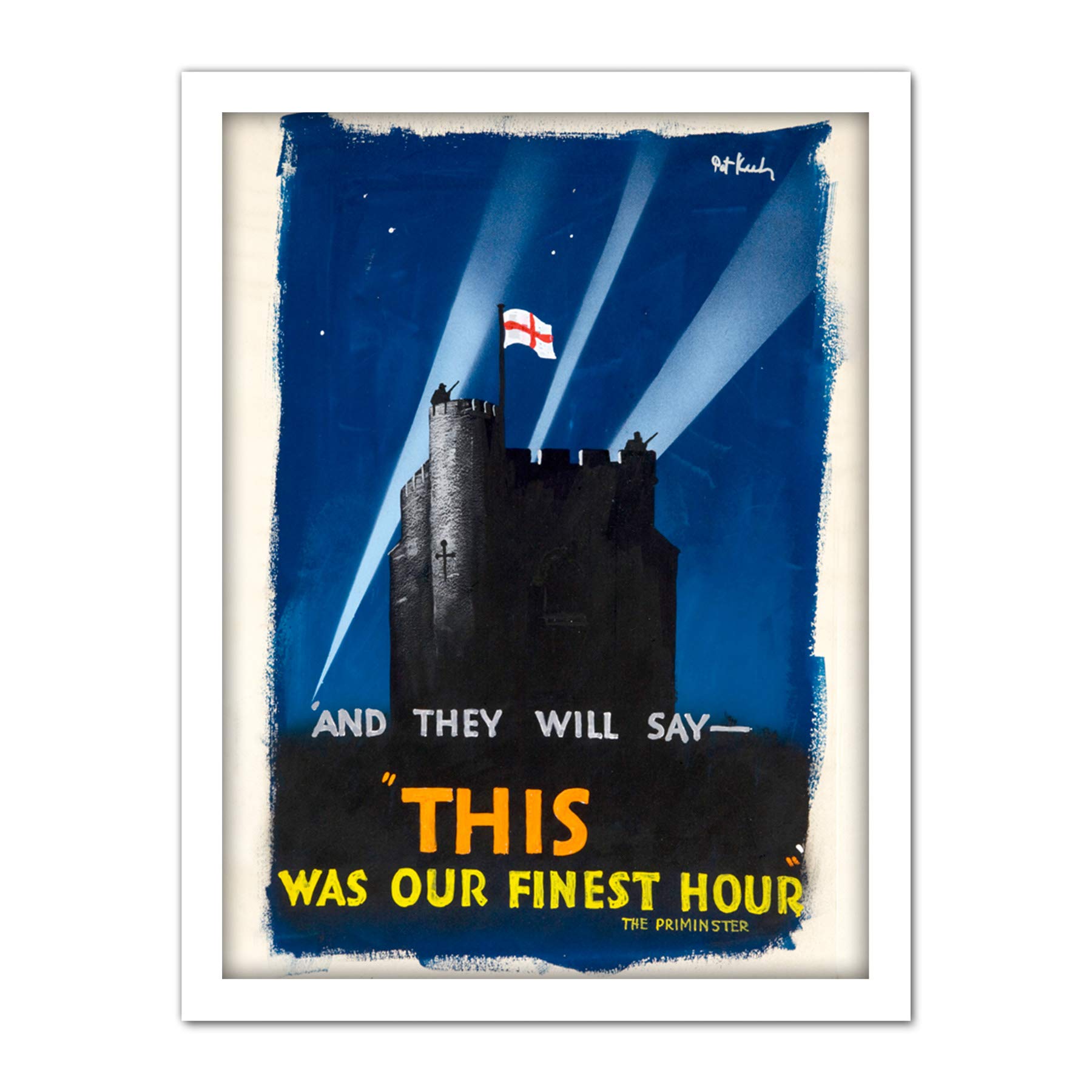 Keely War WWII UK Finest Hour Castle Flag Advert Artwork Framed Wall Art Print 18X24 Inch